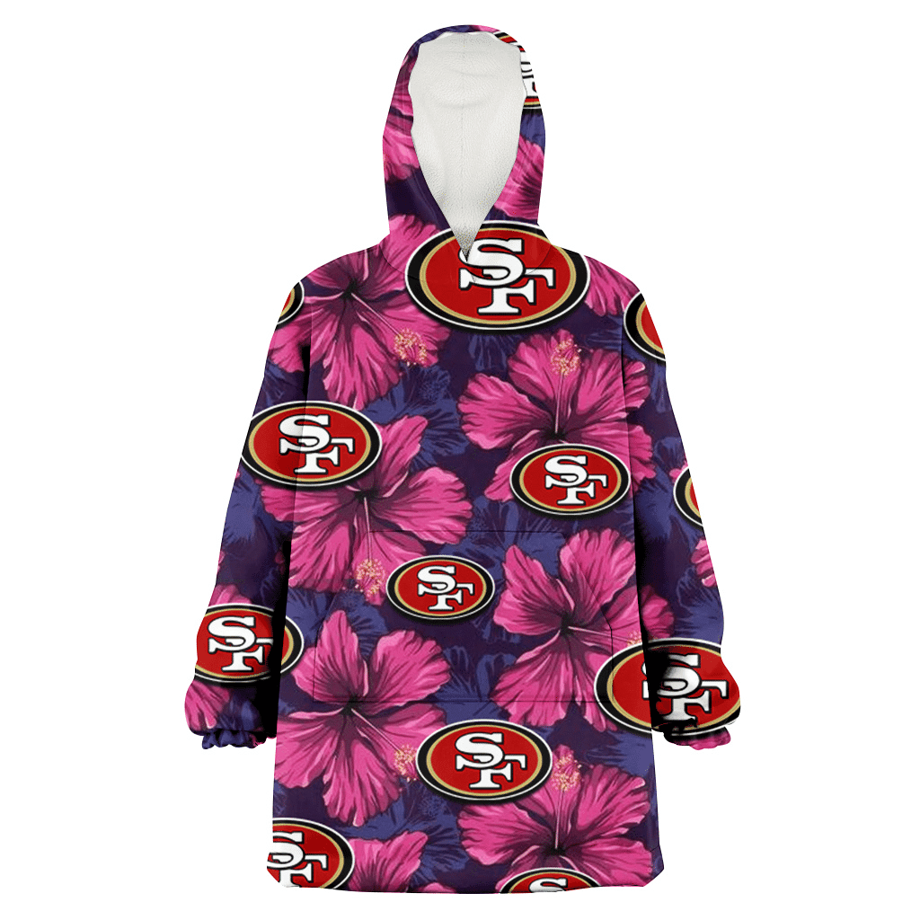 San Francisco 49ers Plum Vilolet Hibiscus Dark Navy Leaf Black 3D Printed Hoodie Blanket Snug Hoodie