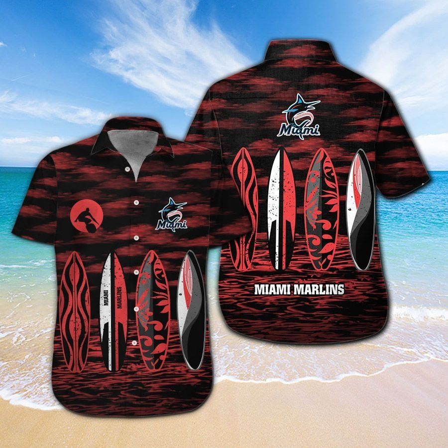 Miami Marlins Short Sleeve Button Up Tropical Hawaiian Shirt Ver010