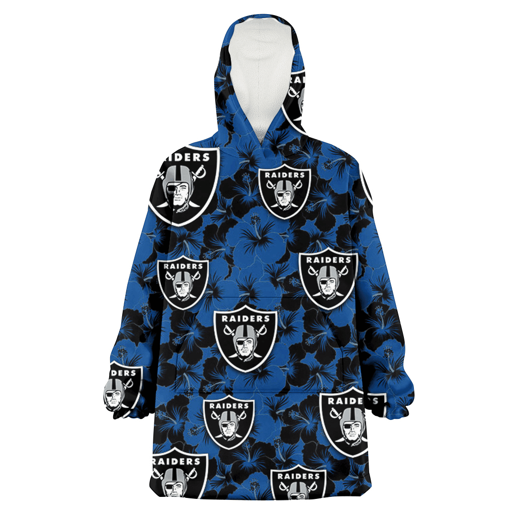 Las Vegas Raiders Black Dark Blue Hibiscus Black Background 3D Printed Hoodie Blanket Snug Hoodie