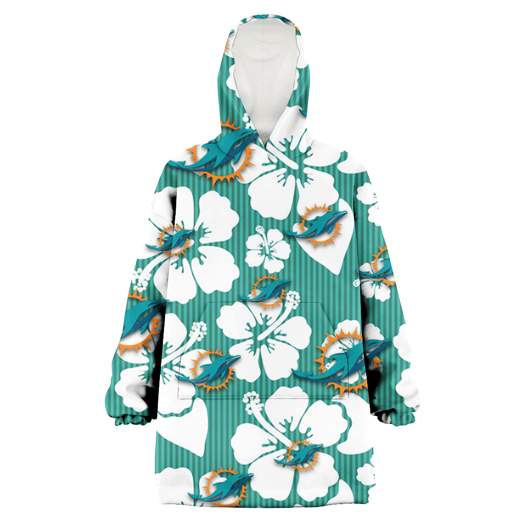 Miami Dolphins White Hibiscus Turquoise Stripe Background 3D Printed Hoodie Blanket Snug Hoodie