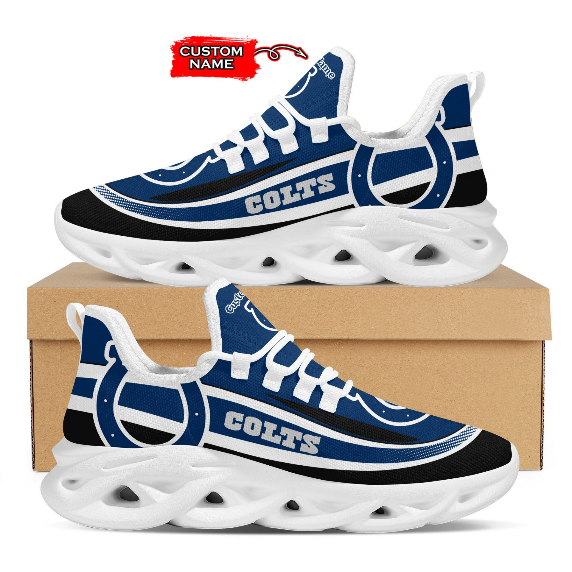 Indianapolis Colts Blue Black Custom Name 3D Max Soul Sneaker Shoes MS567