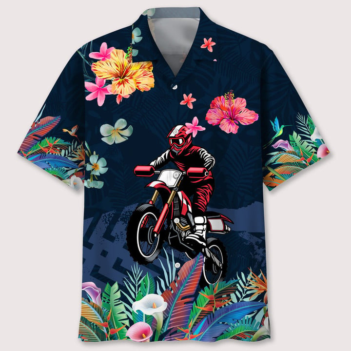 Motocross Love Tropical Hawaiian Shirt, Short Sleeve Summer Vacation Beach Shirts For Men