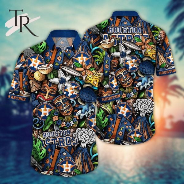 Houston Astros Mlb Team Logo And Name Tribal Pattern 3D Hawaiian Shirt