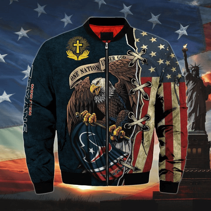 One Nation Under God Houston Texans Unisex Bomber Jackets