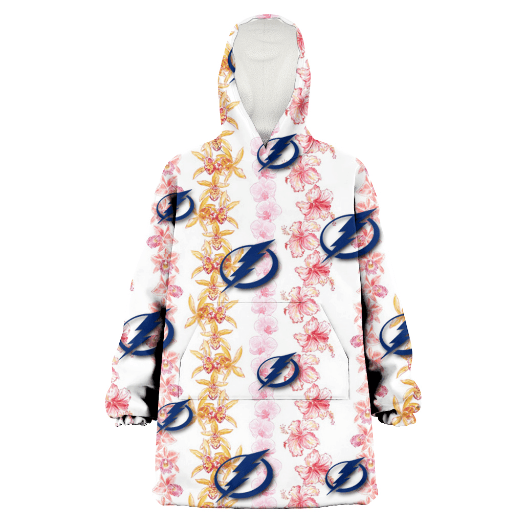 Tampa Bay Lightning Pink Hibiscus Yellow Pink Orchid White Background 3D Printed Hoodie Blanket Snug Hoodie