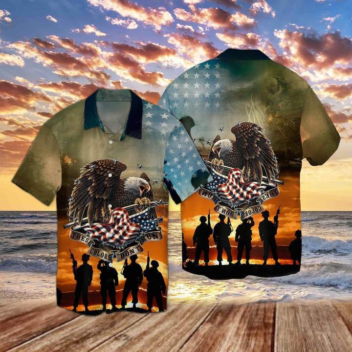 Veteran, These Colors Don’T Run Eagle American Hawaiian Shirt – Gift For A Vetaran – Short Sleeve Hawaiian Shirt