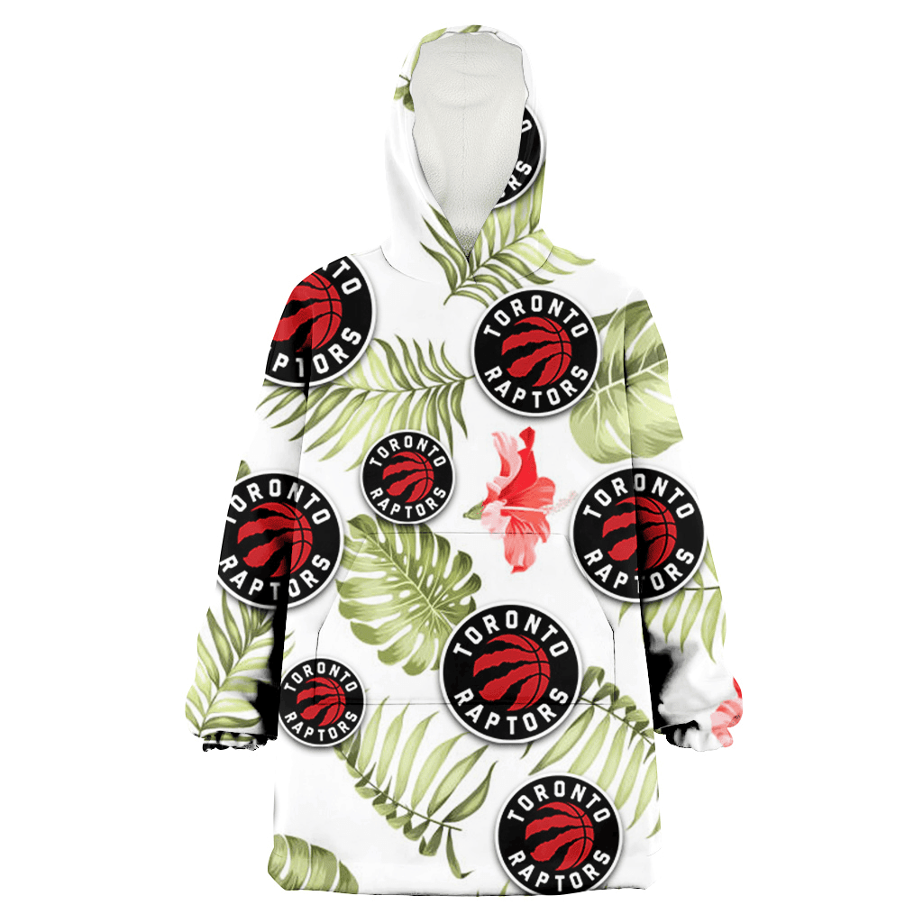 Toronto Raptors Light Salmon Hibiscus Green Leaf White Background 3D Printed Hoodie Blanket Snug Hoodie