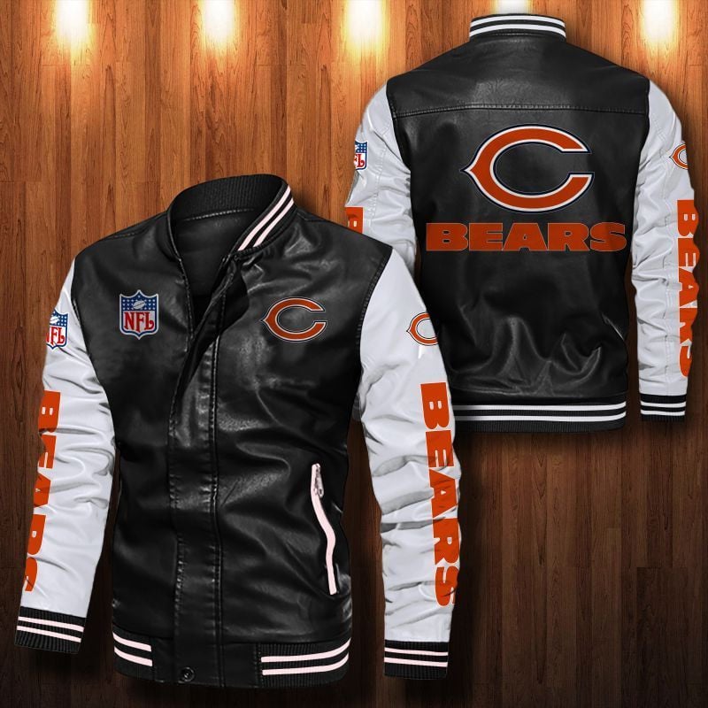 Chicago Bears Leather Varsity Jacket Bomber Coat