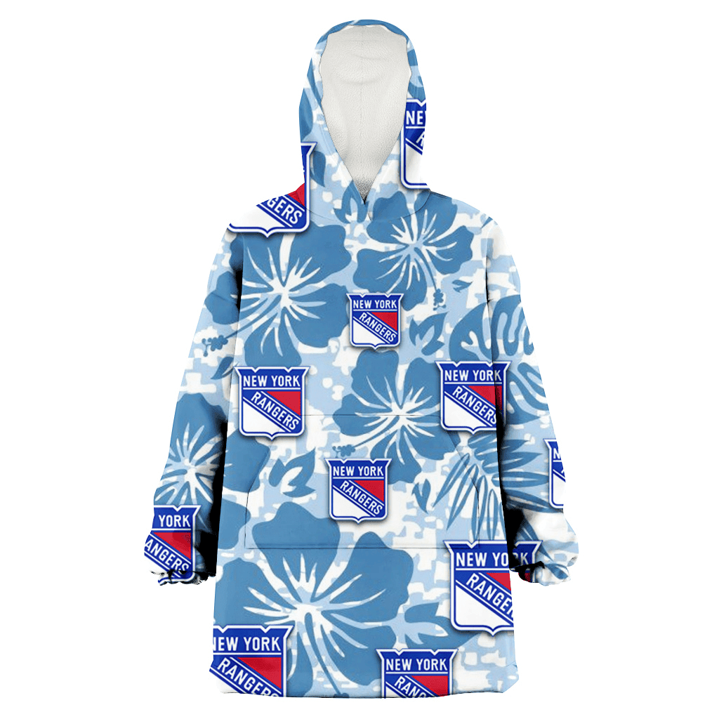 New York Rangers Blue Hibiscus Blue Leaves Vintage Background 3D Printed Hoodie Blanket Snug Hoodie