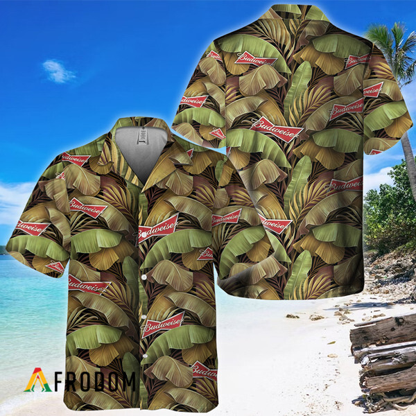 Abstract Banana Leaves Budweiser Hawaiian Shirt