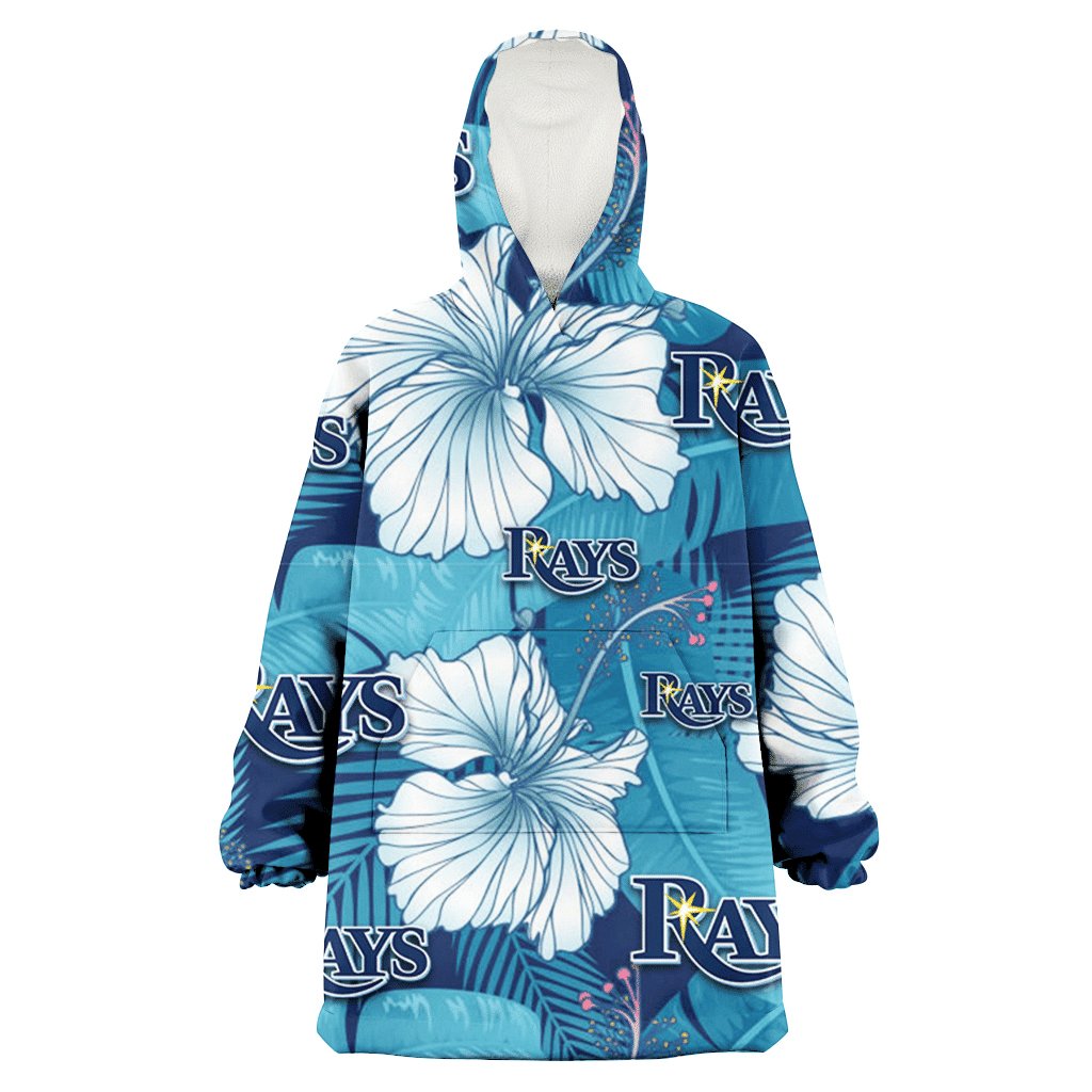 Tampa Bay Rays White Hibiscus Turquoise Banana Leaf Navy Background 3D Printed Hoodie Blanket Snug Hoodie