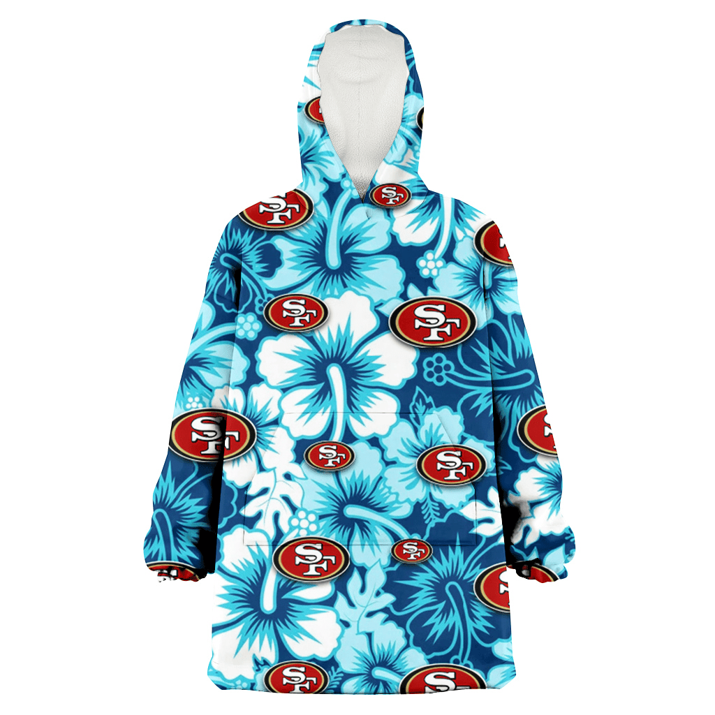 San Francisco 49ers White Blue Hibiscus Blue Background 3D Printed Hoodie Blanket Snug Hoodie