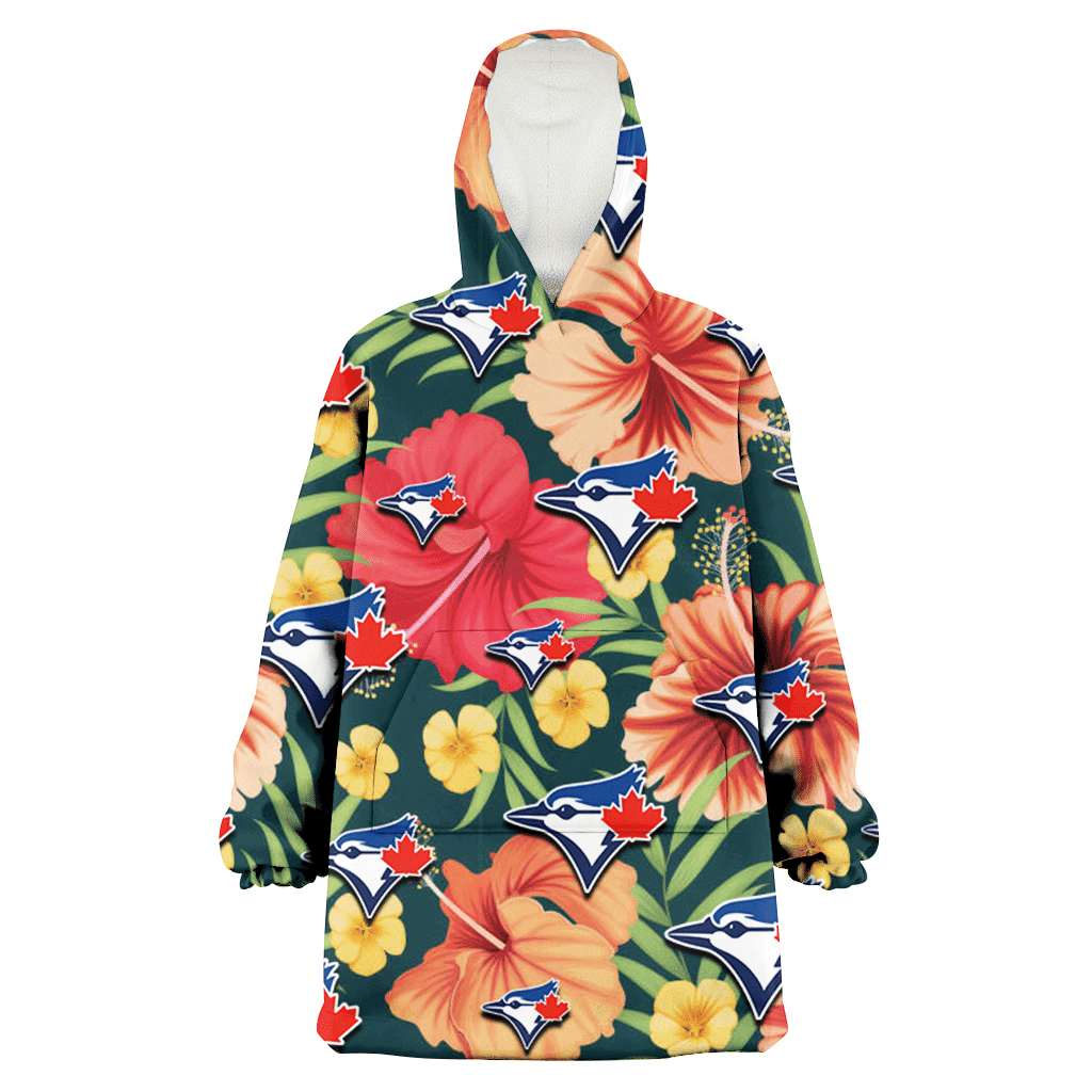 Toronto Blue Jays Orange Red Hibiscus Green Leaf Dark Background 3D Printed Hoodie Blanket Snug Hoodie