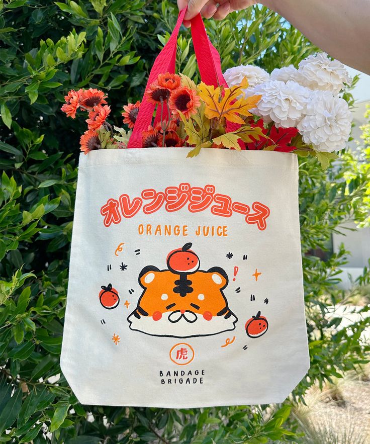 Orange Juice Tiger Tote, Best Tote Bags Ideas, Cute Tote Bags Ideas, Tote Bag Design Ideas, Girls Tote Bag, Best Canvas Tote Bags Ideas