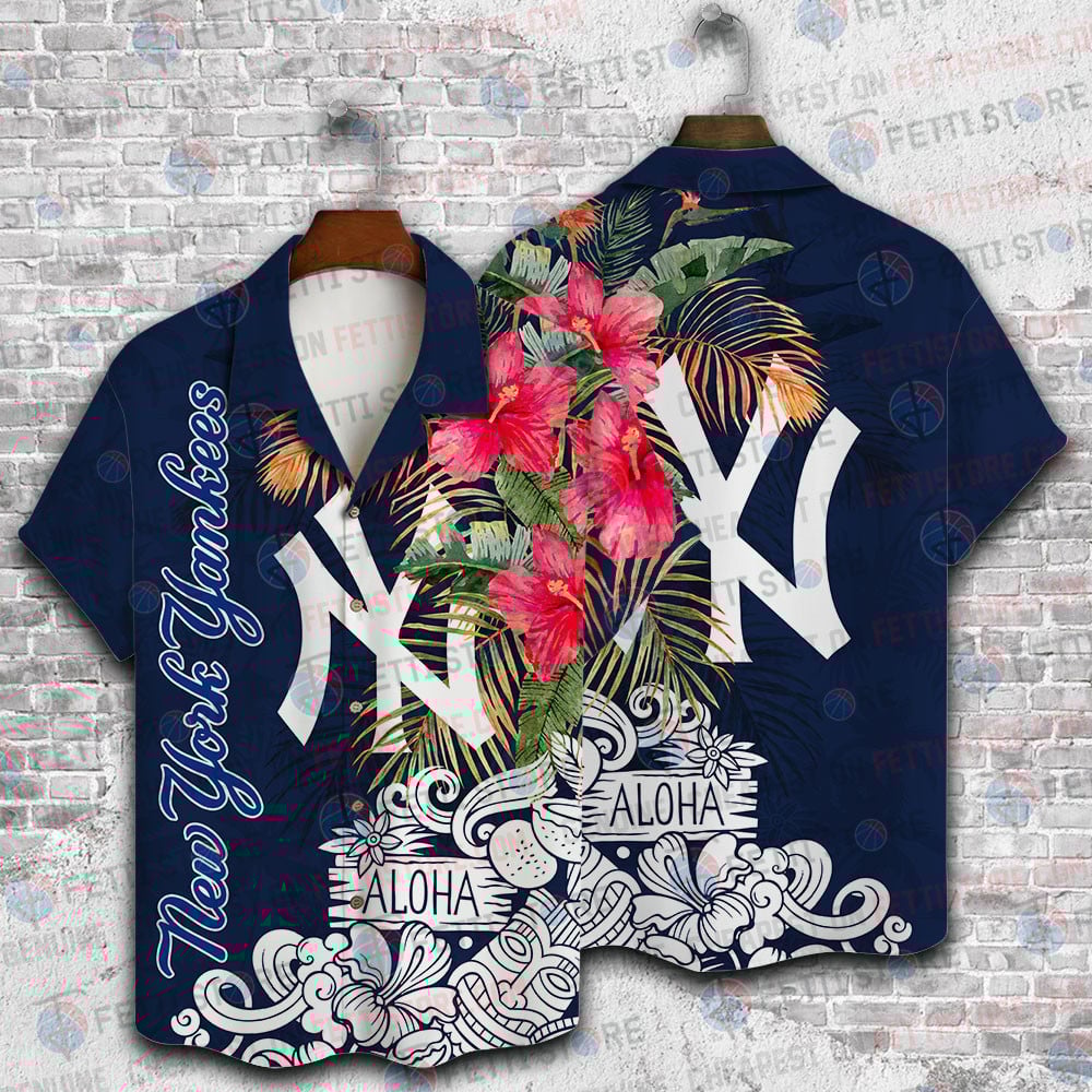 New York Yankees Aloha Hibiscus Flowers Pattern Hawaiian Shirt