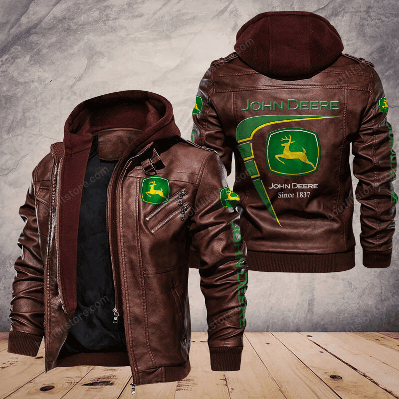 John deere Zip Leather Jacket With Hood