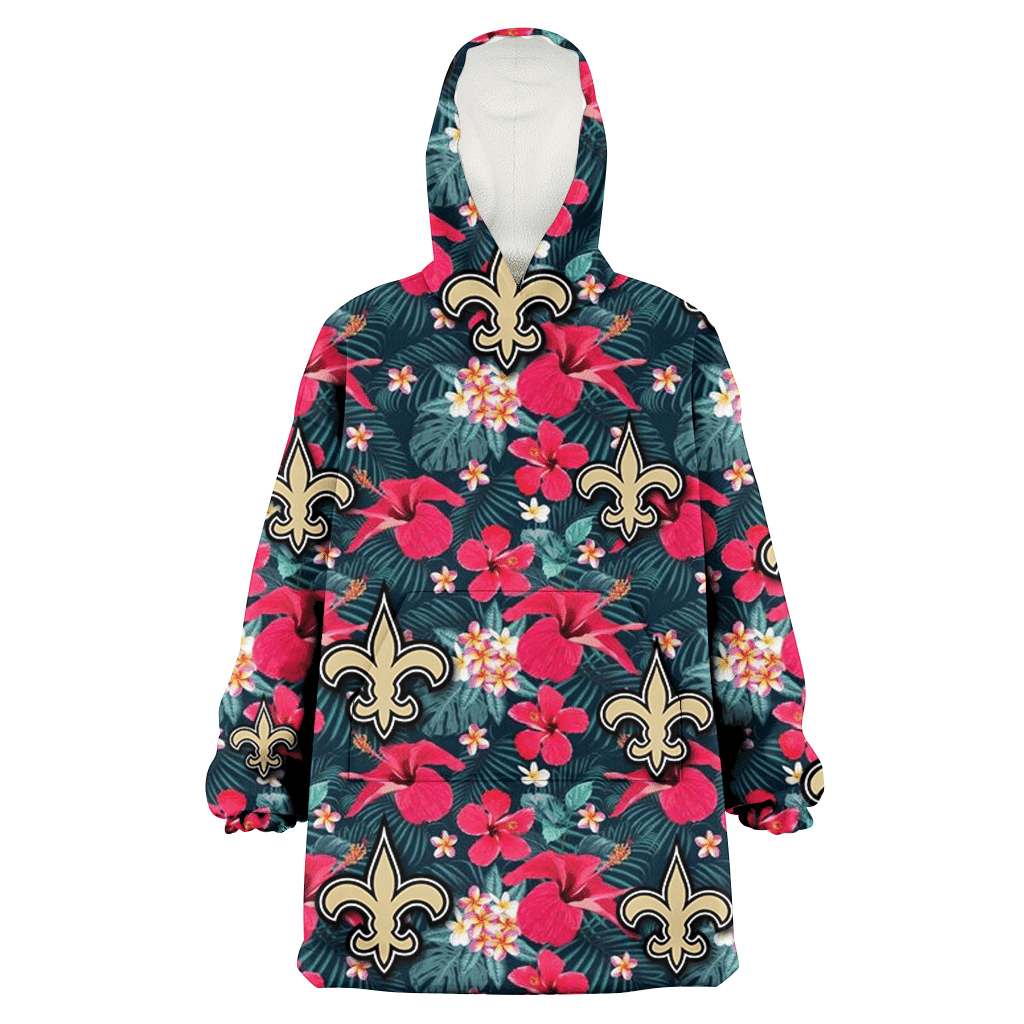 New Orleans Saints Tiny Red Hibiscus White Porcelain Flower Black Background 3D Printed Hoodie Blanket Snug Hoodie