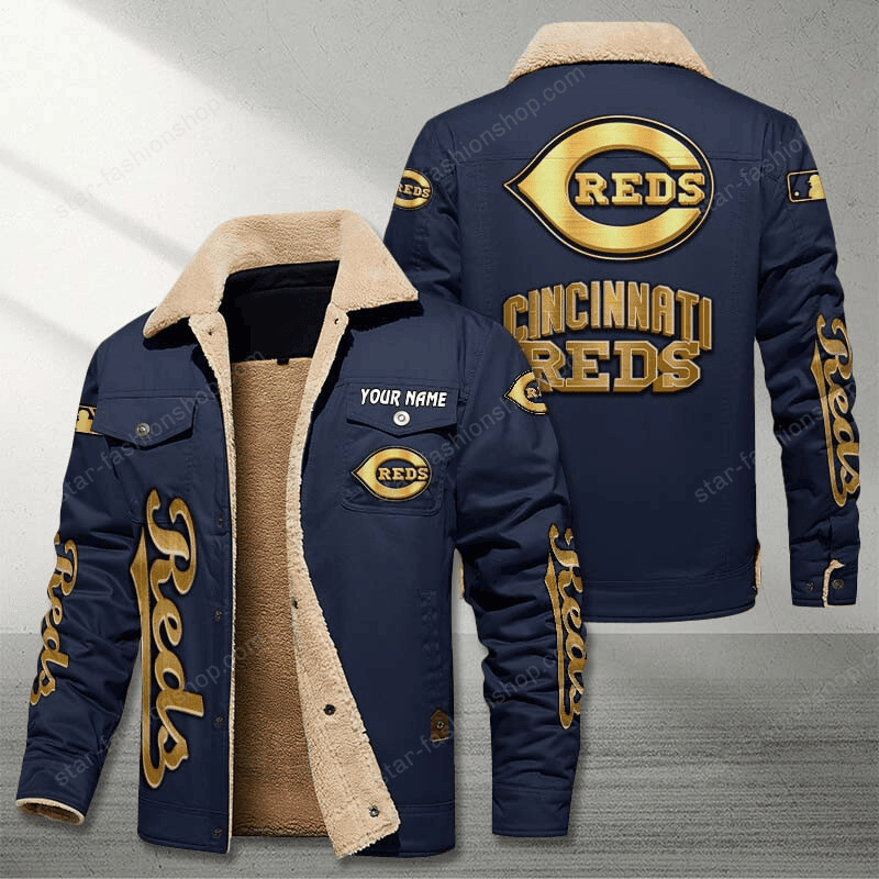 Cincinnati Reds Navy Custom Name Stand Collar Jacket