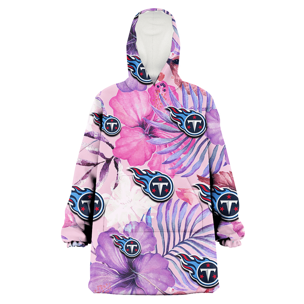 Tennessee Titans White Purple Hibiscus Pink Hummingbird Pink Background 3D Printed Hoodie Blanket Snug Hoodie