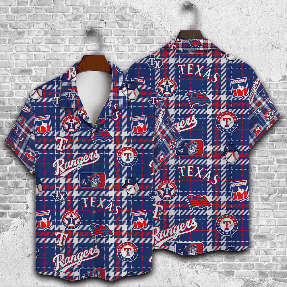 Texas Rangers Plaid Baseball Pattern Vintage Hawaiian Shirt