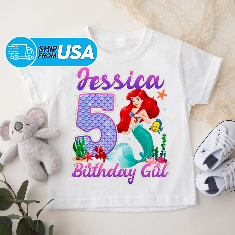 Personalized Mermaid Princess Birthday Family Matching Shirt, Animated Mermaid Birthday Girl Shirt, Movie Birthday Party Gift For Kids