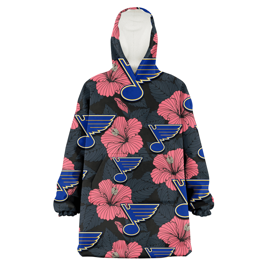 St. Louis Blues Light Coral Hibiscus Gray Leaf Black Background 3D Printed Hoodie Blanket Snug Hoodie