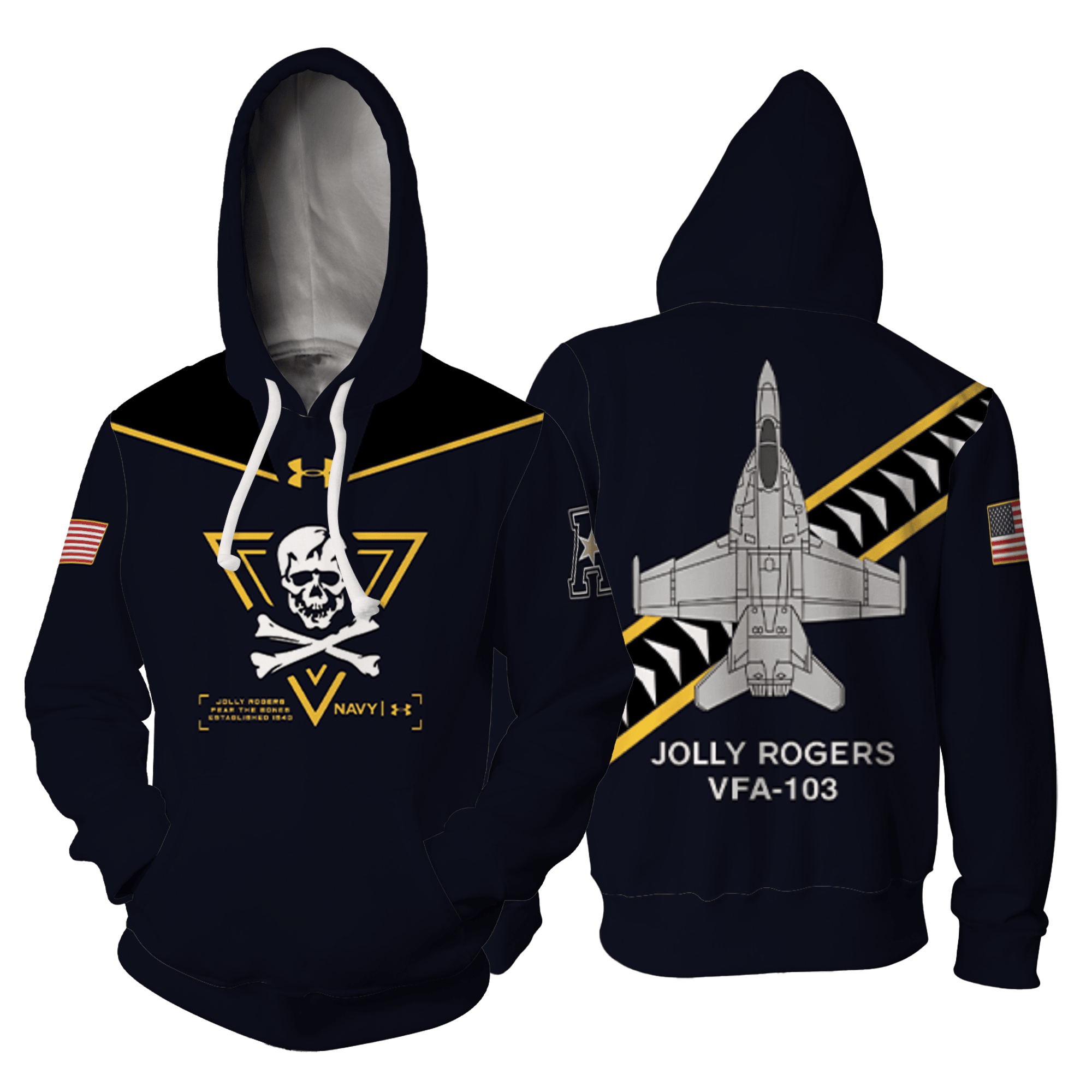 Navy Midshipmen Football X Jolly Rogers 2024 Special Fly Vfa 103 Hoodies – Zip Hoodie 3D Aop Shirt