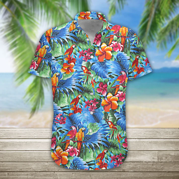 Summer Parrot Hawaiian shirt, Mens Hawaiian Aloha Beach Shirt, Hawaiian Shirts for Men HO1086  - Foxyshop Fashion