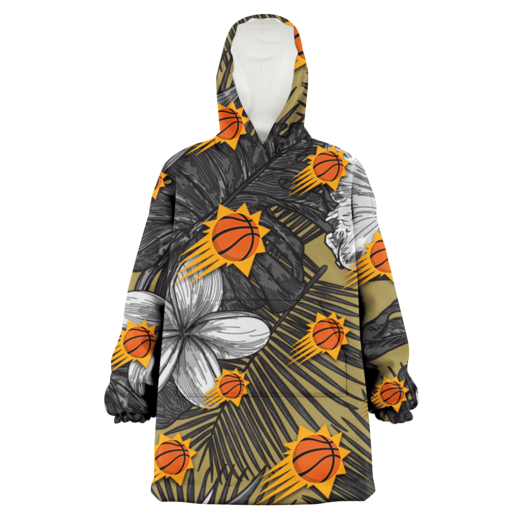 Phoenix Suns Gray Sketch Hibiscus Yellow Palm Leaf Black Background 3D Printed Hoodie Blanket Snug Hoodie