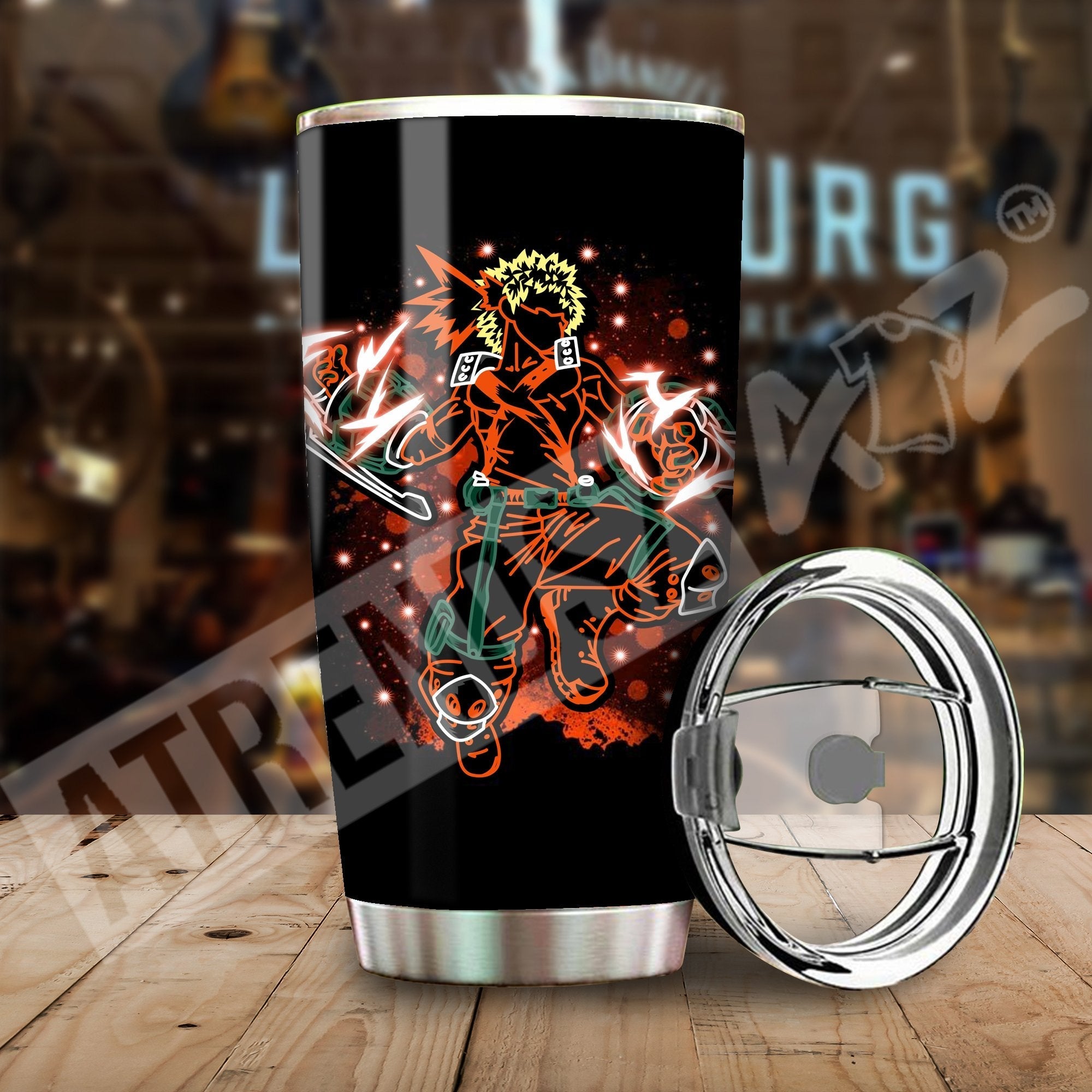 F89 My Hero Academia Tumbler Bakugo Orange Black Tumbler Cup Travel Mug For Anime Fan Onlytee