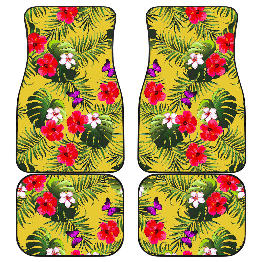 Tropical Exotic Hawaiian Pattern Print Front And Back Car Floor Mats, Front Car Mat