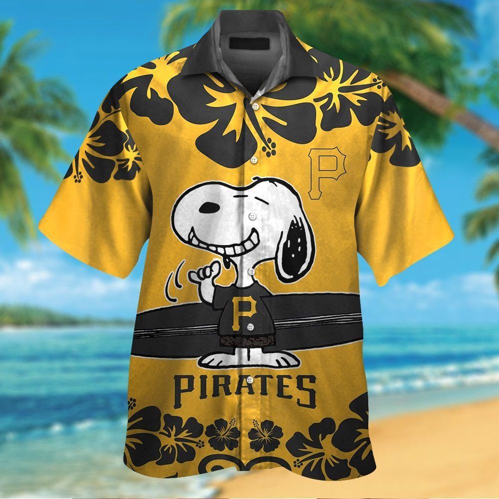 Pittsburg Pirates Snoopy Short Sleeve Button Up Tropical Hawaiian Shirt