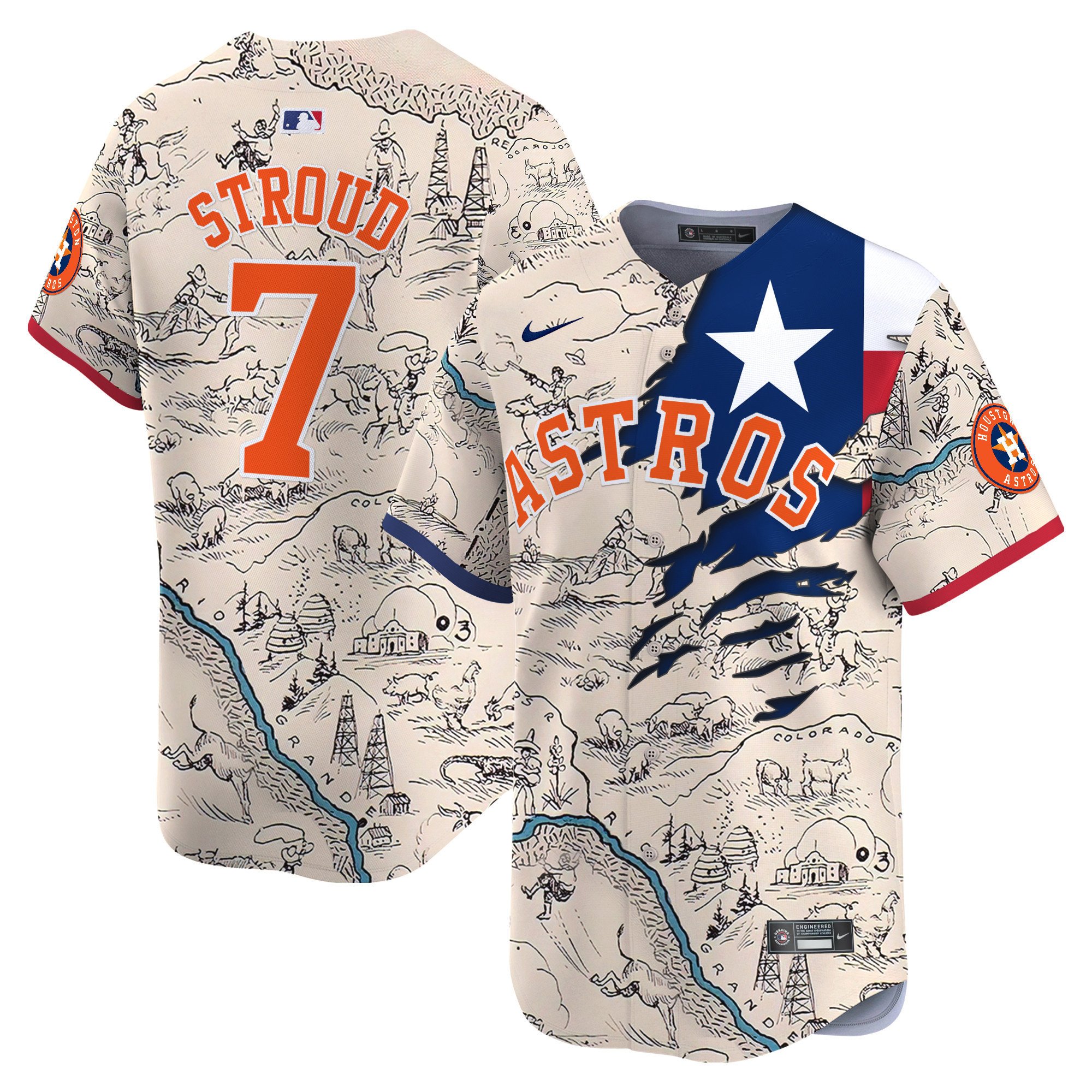 Astros Texas State Map Vapor Premier Limited Jersey – Printed