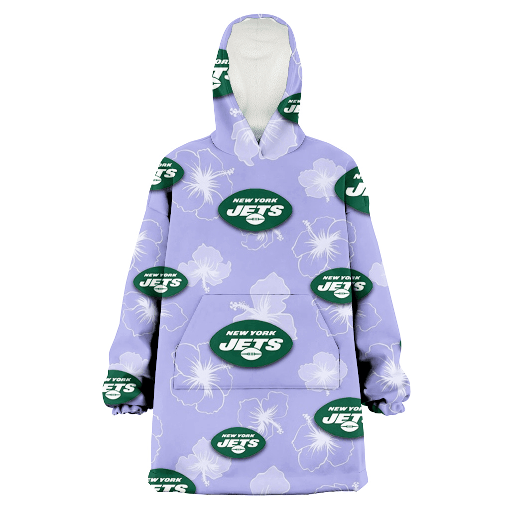 New York Jets Sketch White Hibiscus Violet Background 3D Printed Hoodie Blanket Snug Hoodie