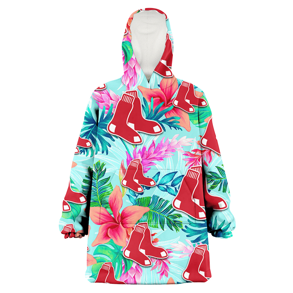 Boston Red Sox Coral Porcelain Flower Violet Orchid Light Blue Background 3D Printed Hoodie Blanket Snug Hoodie