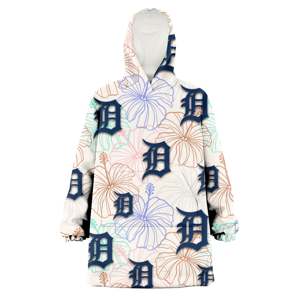 Detroit Tigers Sketch Pastel Hibiscus Beige Background 3D Printed Hoodie Blanket Snug Hoodie