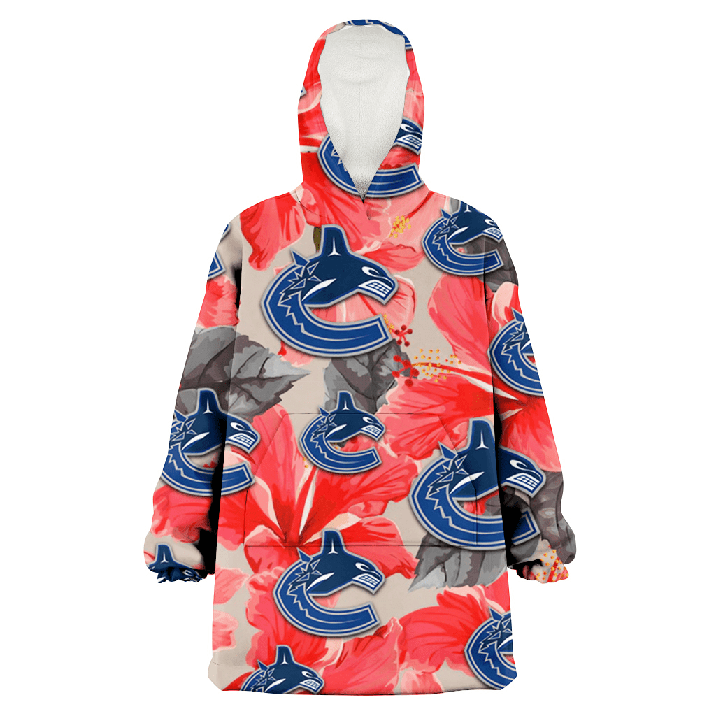 Vancouver Canucks Red Hibiscus Gray Leaf Beige Background 3D Printed Hoodie Blanket Snug Hoodie