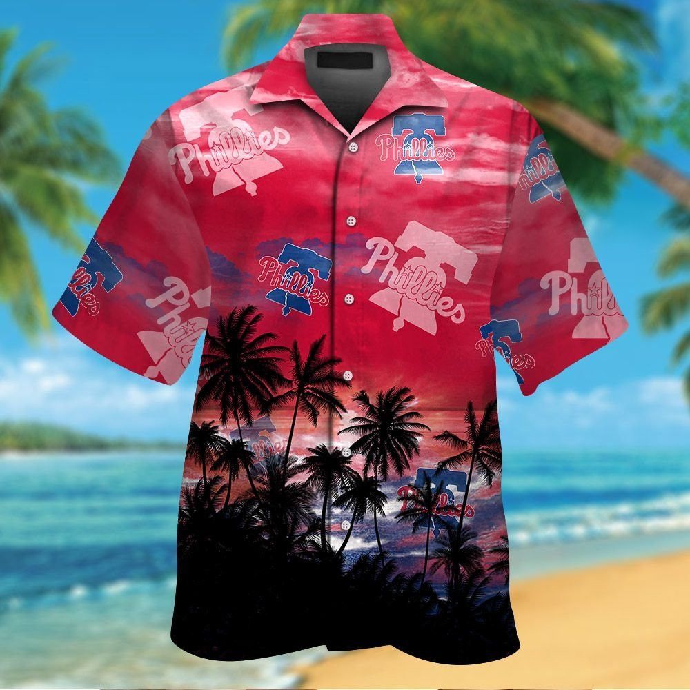 Philadelphia Phillies Short Sleeve Button Up Tropical Hawaiian Shirt Ver01