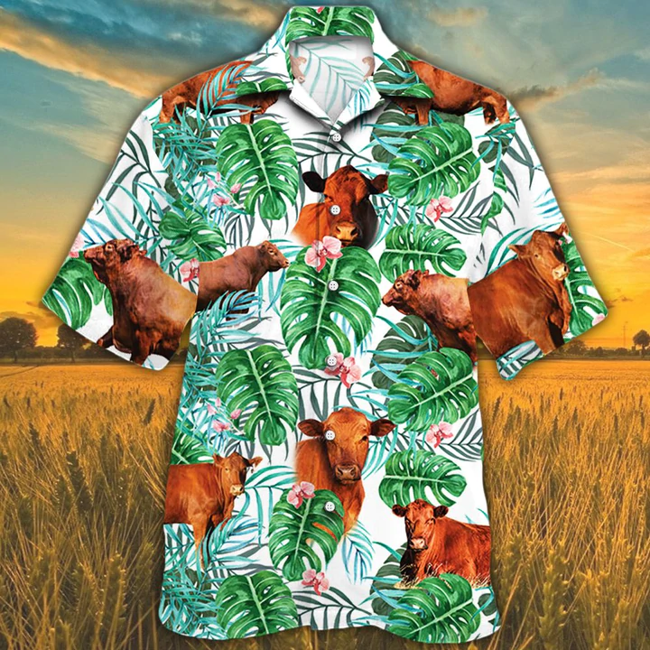 Red Angus Tropical Plant Hawaiian Shirt, Cow Hawaiian Shirt, Hawaiian Shirts For Men, Women