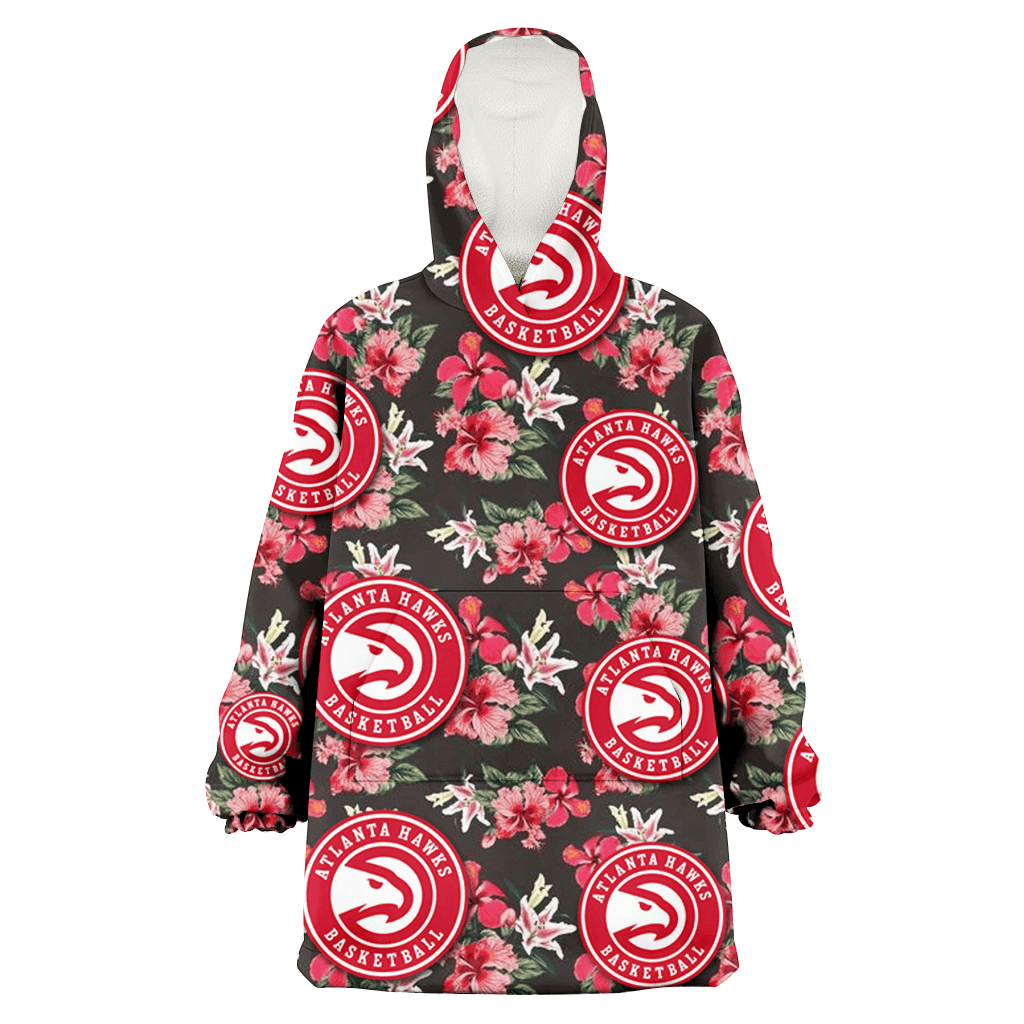 Atlanta Hawks Pink Hibiscus Orchid Brown Background 3D Printed Hoodie Blanket Snug Hoodie