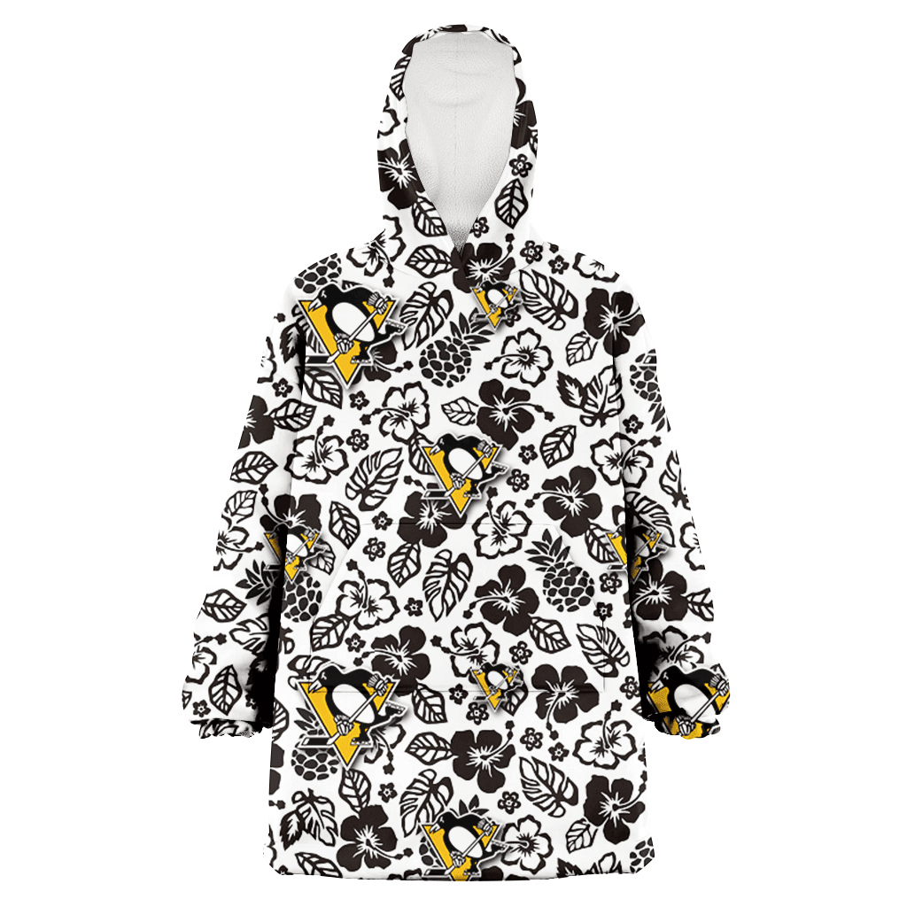 Pittsburgh Penguins Black And White Hibiscus Leaf White Background 3D Printed Hoodie Blanket Snug Hoodie