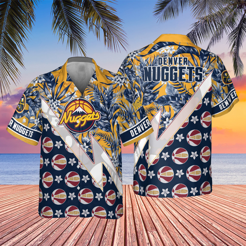 Denver Nuggets Tropical And Basketball Pattern Print Hawaiian Shirt