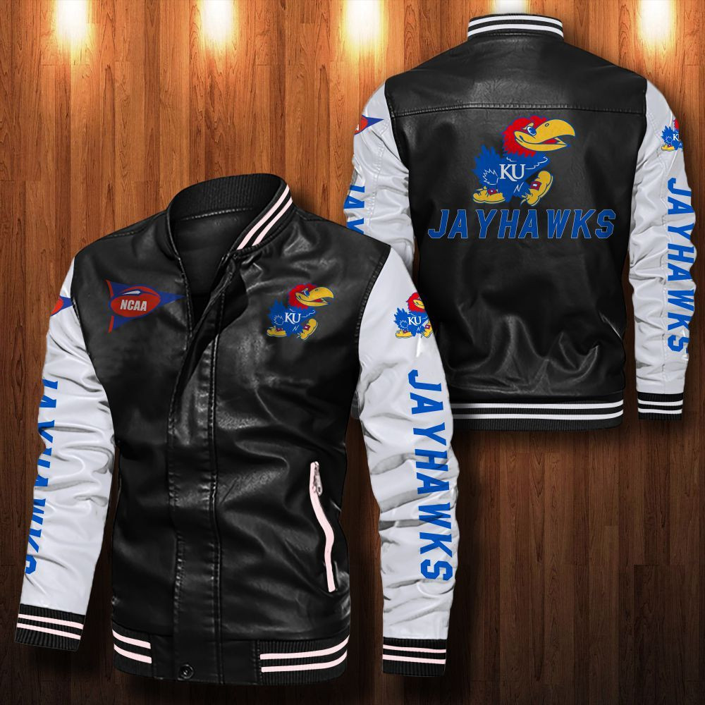 Kansas Jayhawks Leather Varsity Jacket Bomber Coat