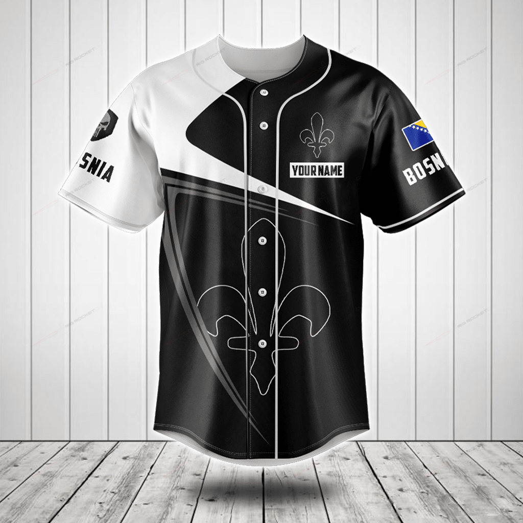 Merchcustom Bosnia Lily Symbol Black And White Skull Custom Baseball Jersey For Fan