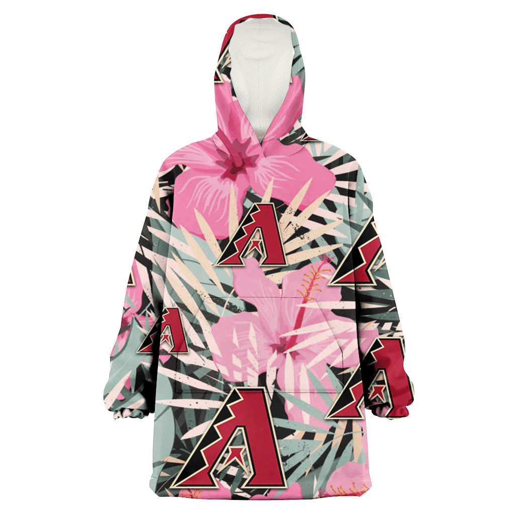 Arizona Diamondbacks Light Pink Hibiscus Pale Green Leaf Black Background 3D Printed Hoodie Blanket Snug Hoodie