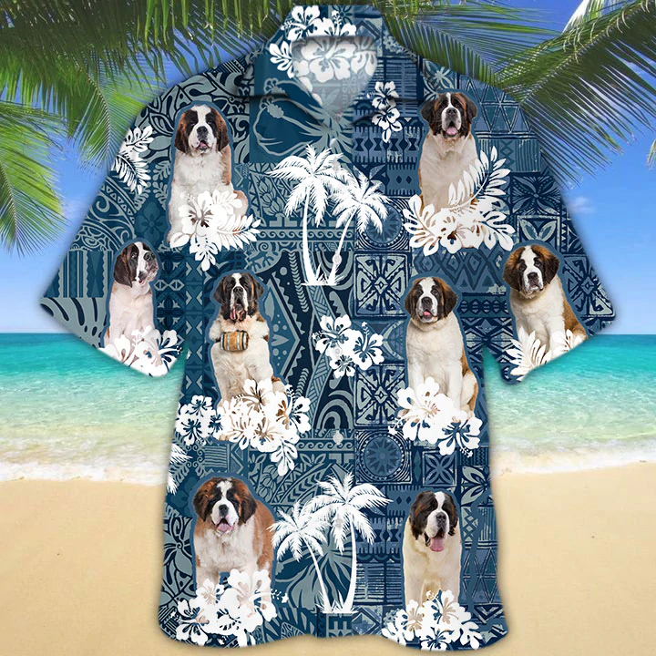 St Bernard Hawaiian Shirt, Flowers Aloha Shirt For Dog Lovers, Men’S Hawaiian Shirt, Women’S Hawaiian Shirt