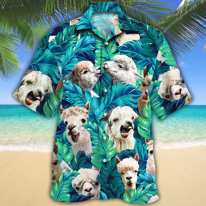 Alpaca Lovers Hawaiian Shirt, Tropical Alpaca Men Hawaiian Shirts – Casual Button Down Short Sleeve Shirt