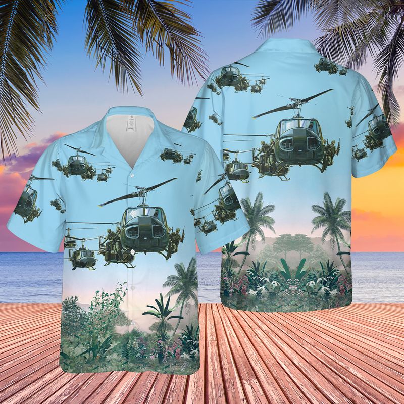 Us Army Bell Uh-1 Huey Hawaiian, Short Sleeve Hawaiian Shirt For Men