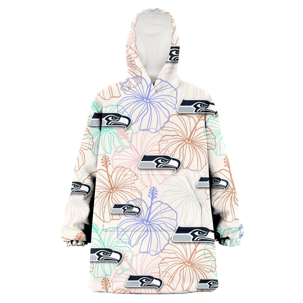 Seattle Seahawks Sketch Pastel Hibiscus Beige Background 3D Printed Hoodie Blanket Snug Hoodie