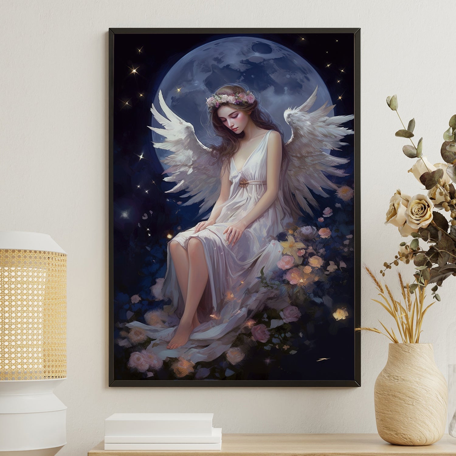 Guardian of the Night Blooms Christmas Canvas Painting, Xmas Wall Art Decor - Angel Poster Gift , Halloween Outfits, White Lie Shirts, Fall Shirts, Family Christmas Shirts, Fall Outfits Women - Premium Styles Kittyband Conertees